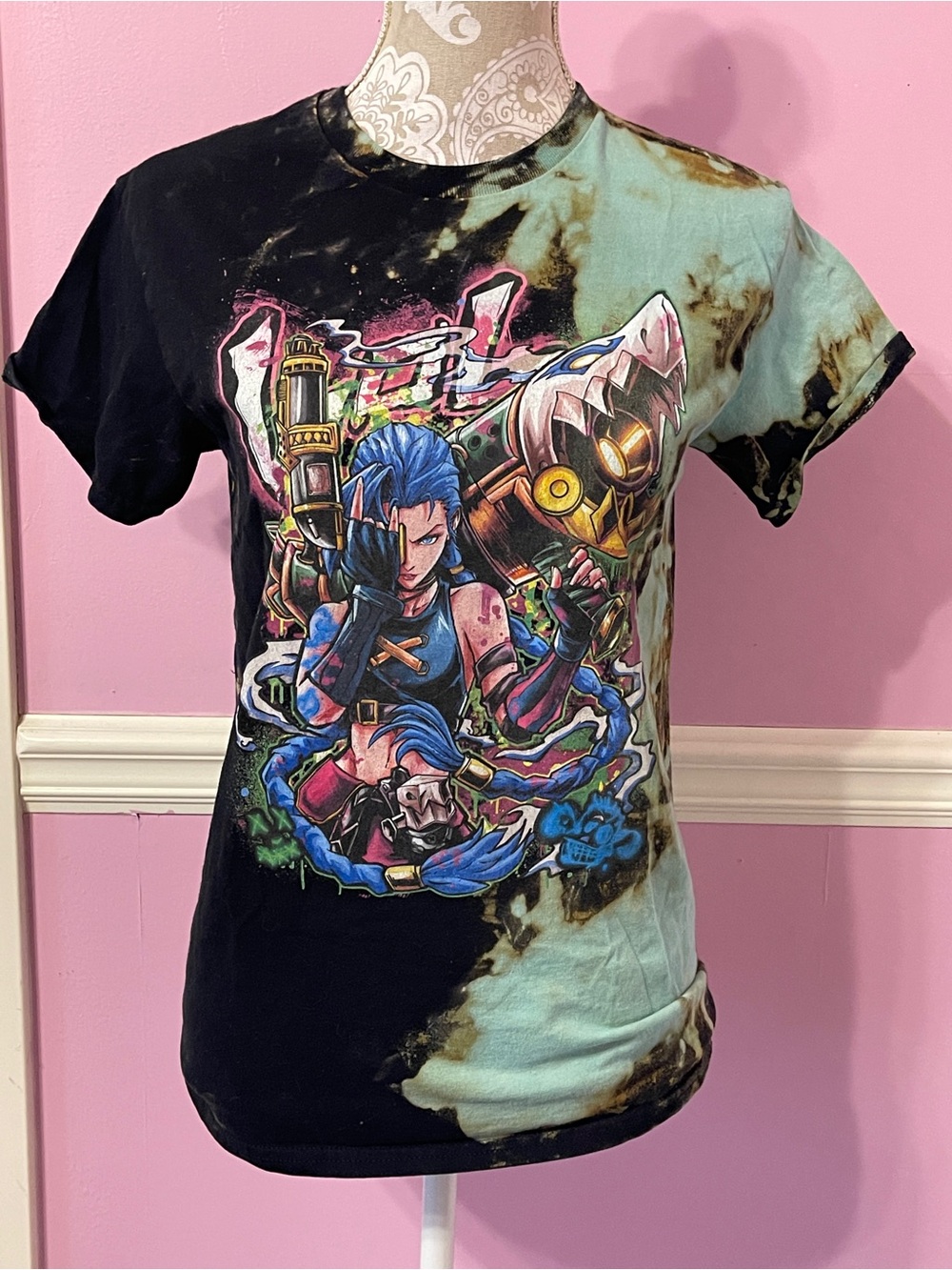 Jinx powder League Of Legends Arcane Anime tie dye streetwear grunge shirt top